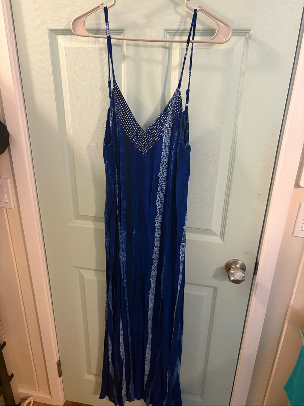 Royal Blue Striped Maxi Slip Dress with Spaghetti Straps
